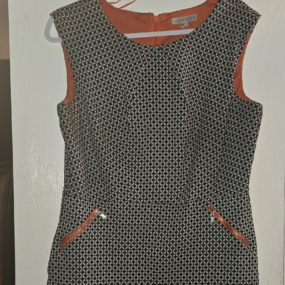 Banana Republic Black and White Patterned Dress with Orange Accent